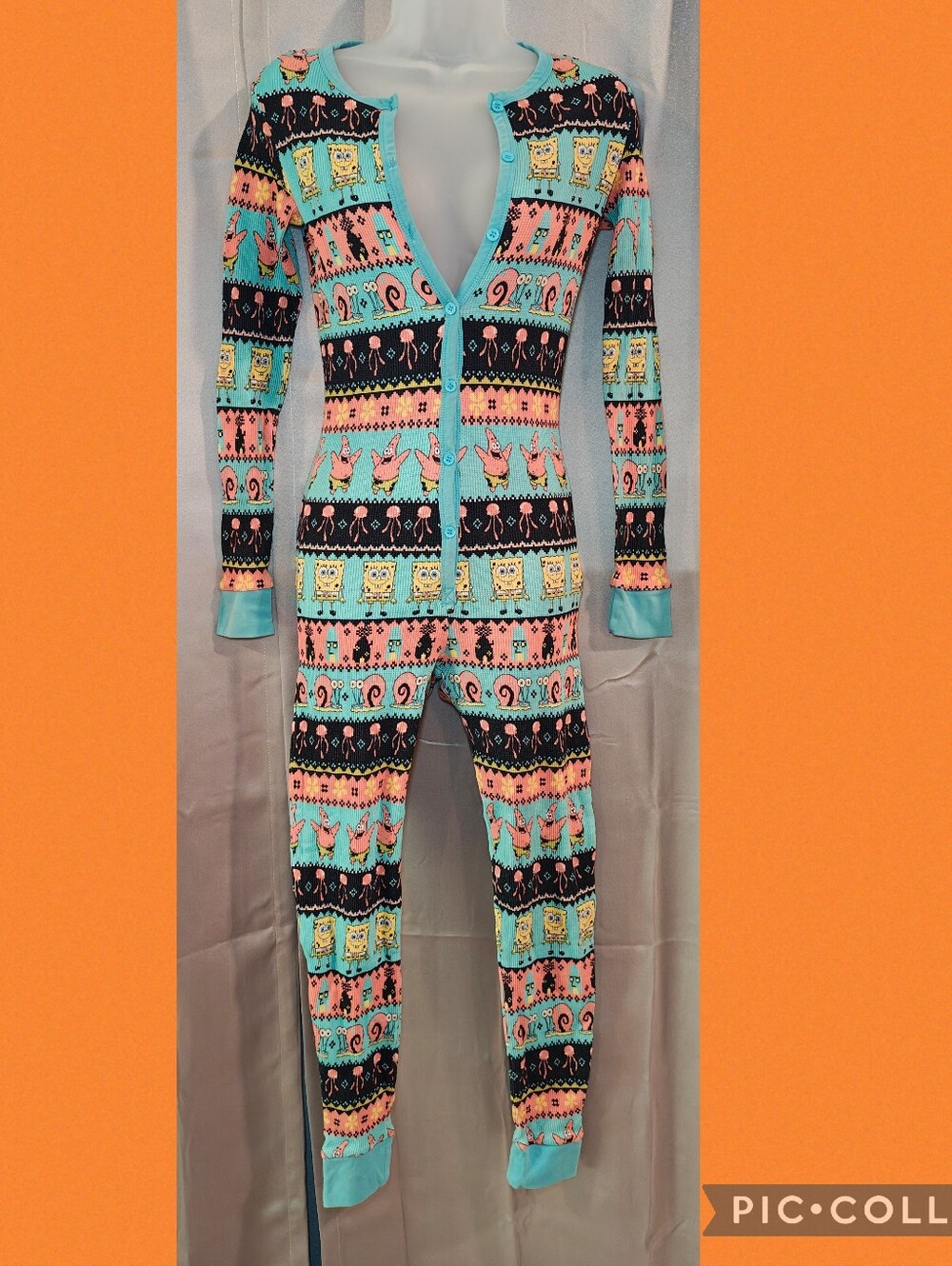 🤪NWOT Dolls Kill x SpongeBob Ta'Da Wave Thermal Onesie Pajamas🤪